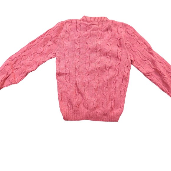 Vintage 1940s-1950s Pink Cable Knit 100% Wool Cardigan Sweater - Picture 4 of 7